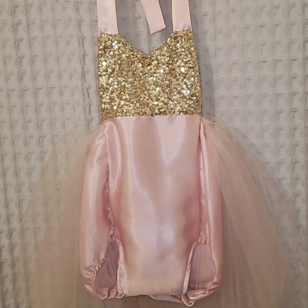 Toddler Birthday Halter Romper Tulle Train Sequins